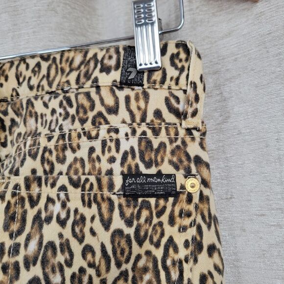 7FAM 7 For All Mankind Leopard Cheetah Skinny Jeans Gold Zippered Ankles - Picture 4 of 16